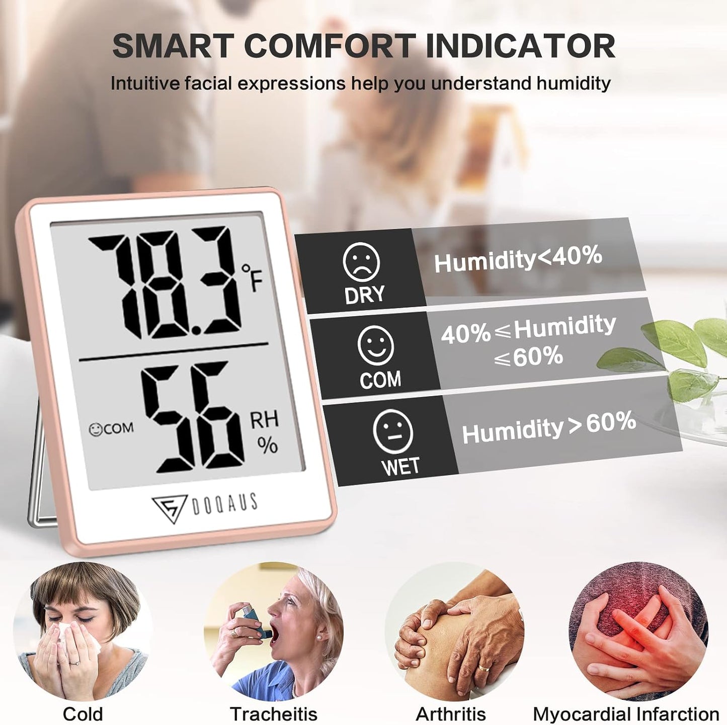 DOQAUS Digital Hygrometer Indoor Thermometer Humidity Meter, Black | Mini Room Thermometer, 5s Fast Refresh, Accurate Temperature and Humidity Monitor for House, Baby Room, Greenhouse, Incubator