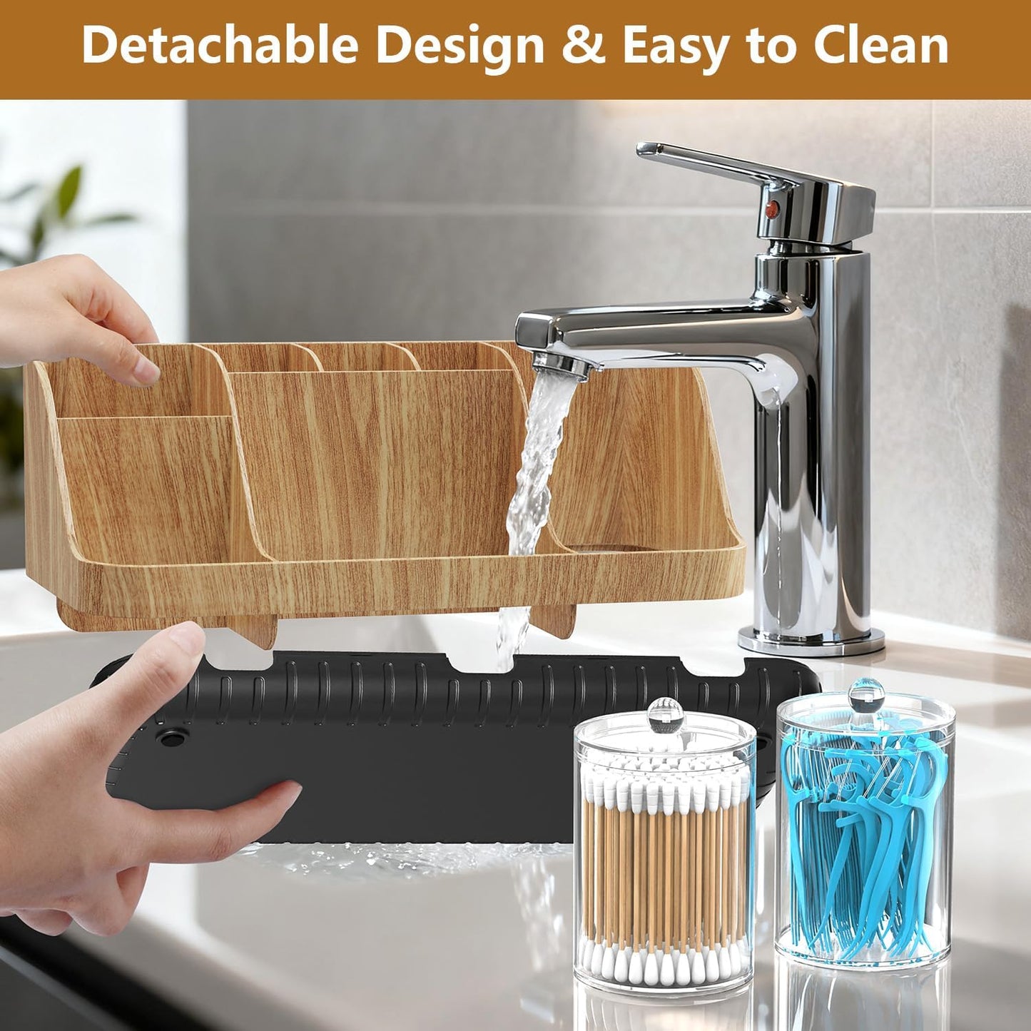 GFWARE Black Toothbrush Holder - 7 Slots Bathroom Organizer Countertop with Drainage Matte Black Electric Toothbrush and Toothpaste Holder for Bathroom Accessories Sink Storage