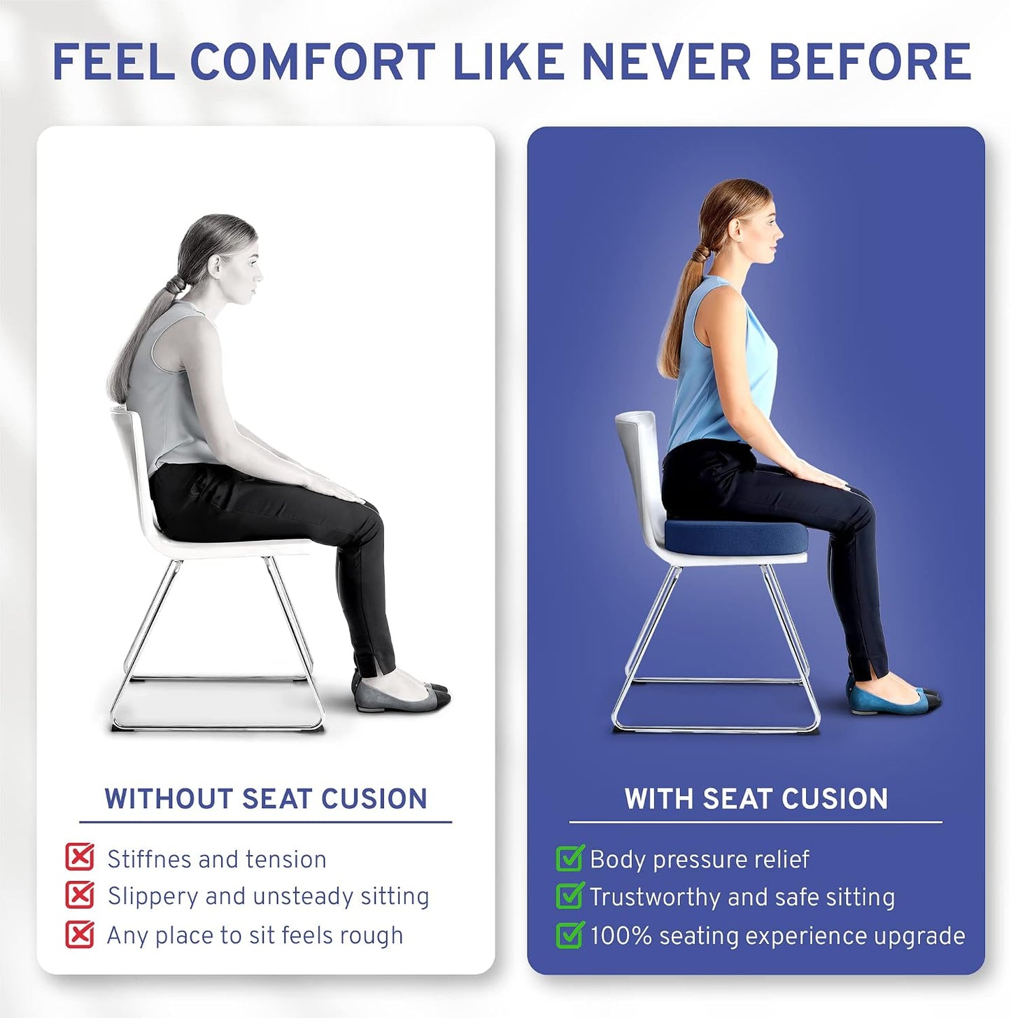Memory Foam Seat Cushion - Tailbone Pain Relief Cushion, Non-Slip Sciatica Pain Relief Pillow - Cushion for Office Chair, Car, Wheelchair, Computer, Desk Chair - Coccyx, Lower Back Support (Navy)