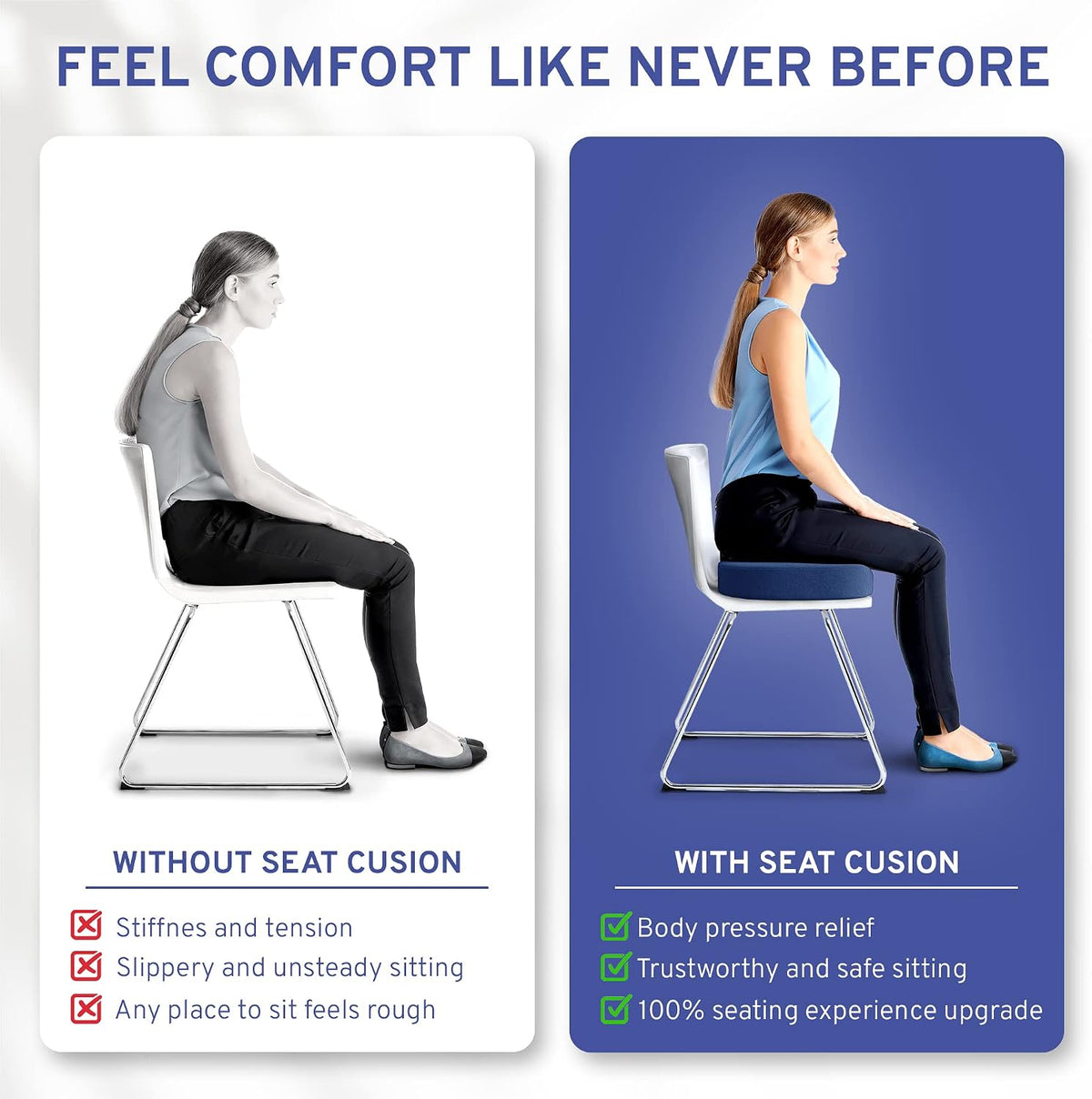 Memory Foam Seat Cushion - Tailbone Pain Relief Cushion, Non-Slip Sciatica Pain Relief Pillow - Cushion for Office Chair, Car, Wheelchair, Computer, Desk Chair - Coccyx, Lower Back Support (Navy)