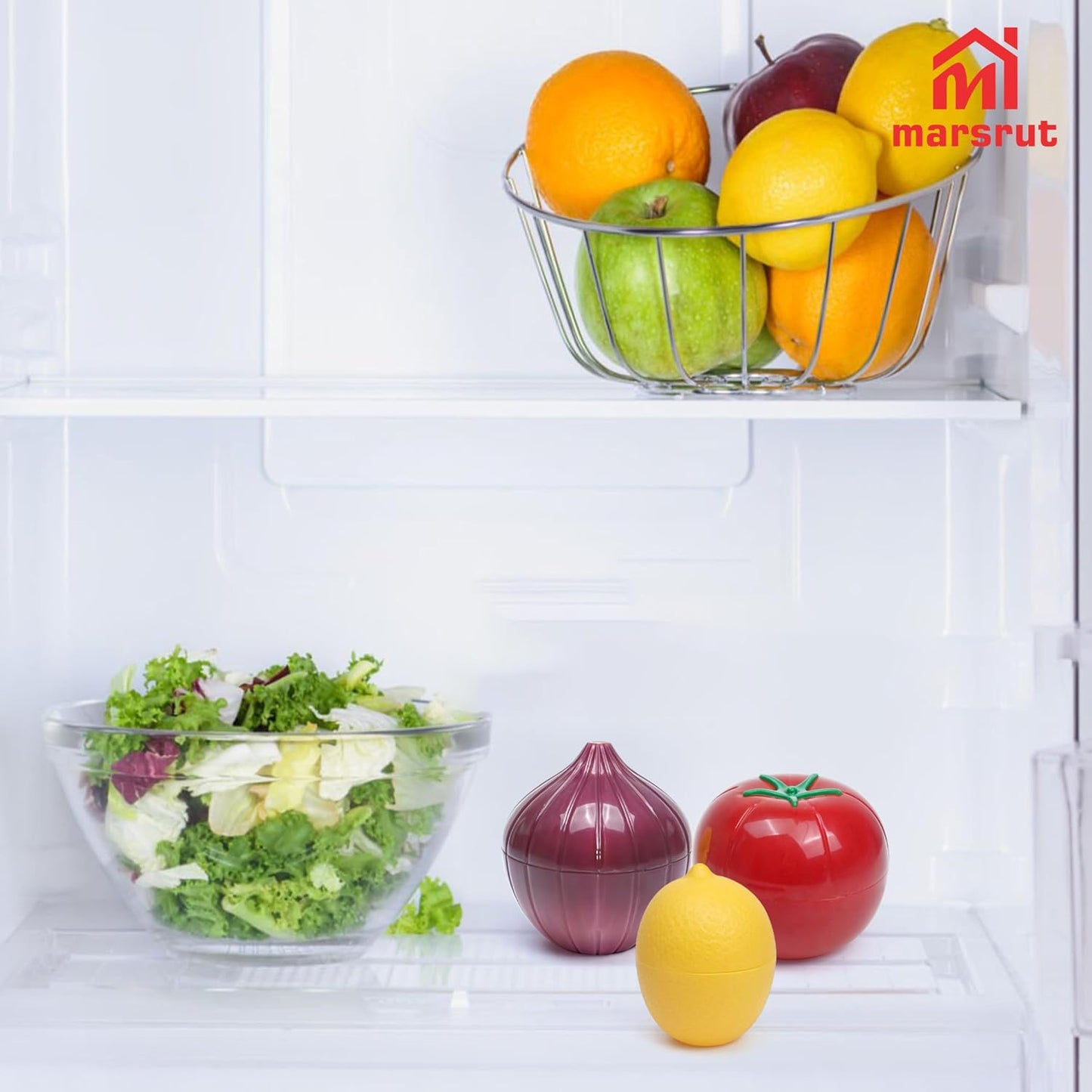 Marsrut 3pcs Vegetable Saver Storage, Onion Keeper for Refrigerator, Creative Container for Kitchen Garlic Onion Tomato Lemon Crisper Green Fruit Food Containers Holder with Lids