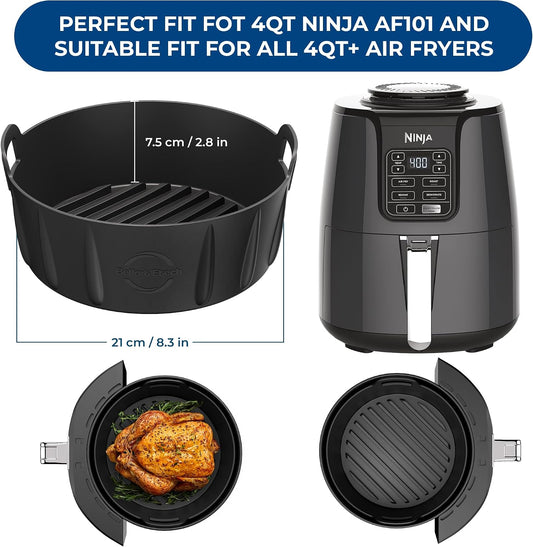 Premium Silicone Liner for Ninja 4 QT AF101 | Strong and Long‑lasting 0.1inch Thickness | 0.3inch high Silicone Lines on Base for AirFlow | Specially Designed for Circular AF101 Air Fryer