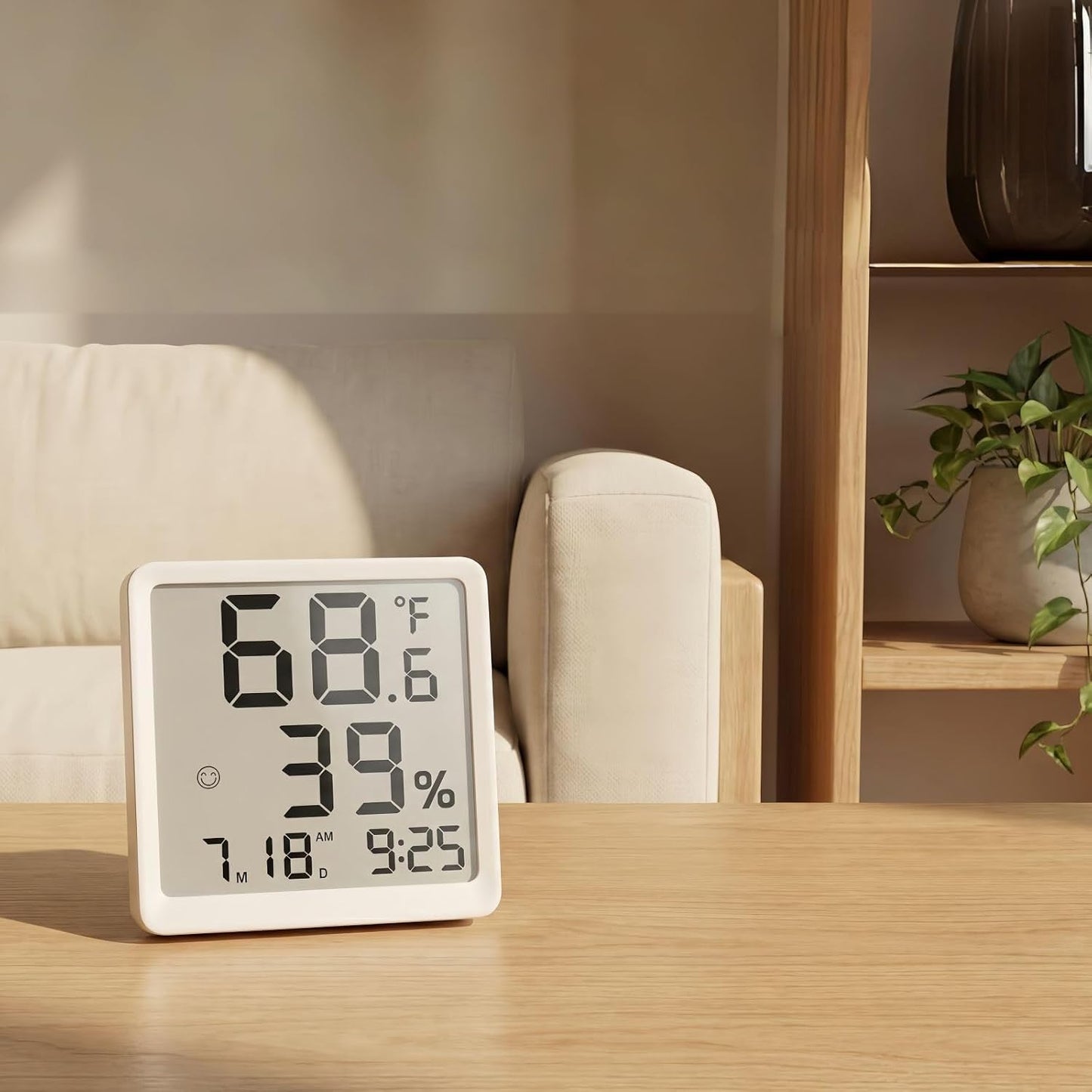 Room Hygrometer Indoor Thermometer for Home, Black | Small Digital Temperature Humidity, Comfort Indicator, Digital Clock & Calendar, Desktop Humidity Meter, Compact Size