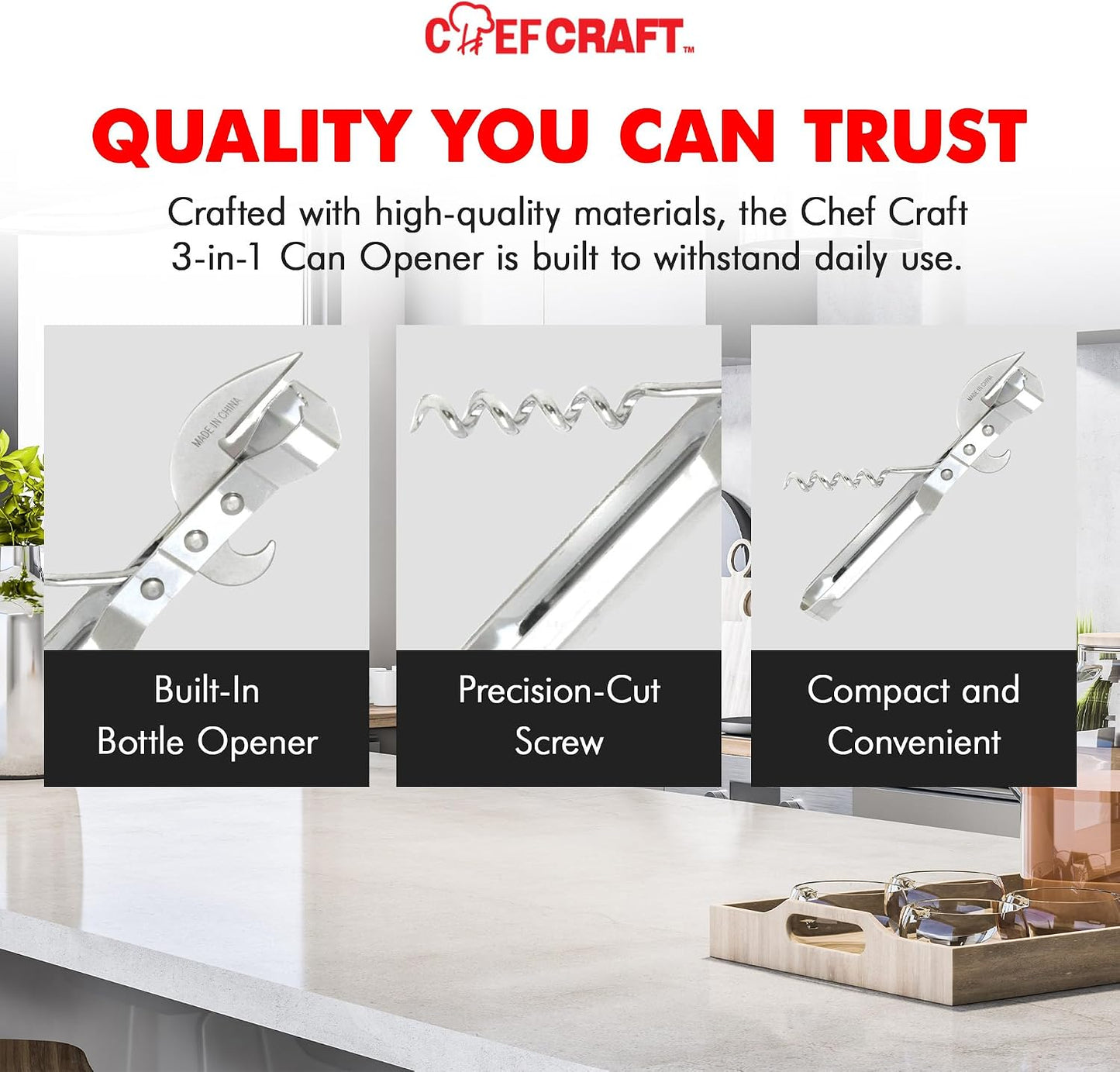 Chef Craft Select Can Opener with Tapper, 6.5 inches in length, Nickle Plated