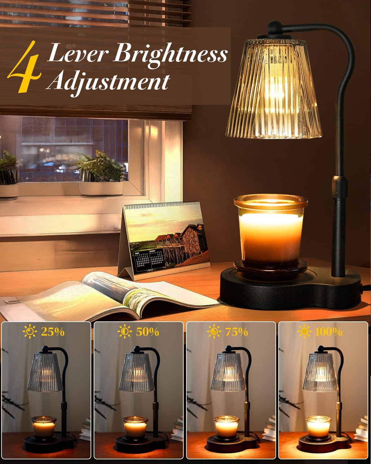 Candle Warmer Lamp with Timer & Dimmable Settings, Adjustable Height Flameless Scented Wax Melter for Jar Candles, Elegant Home Decor Warmer Lamp with 2 Bulbs, Gift for Women Mom Friend Family, White