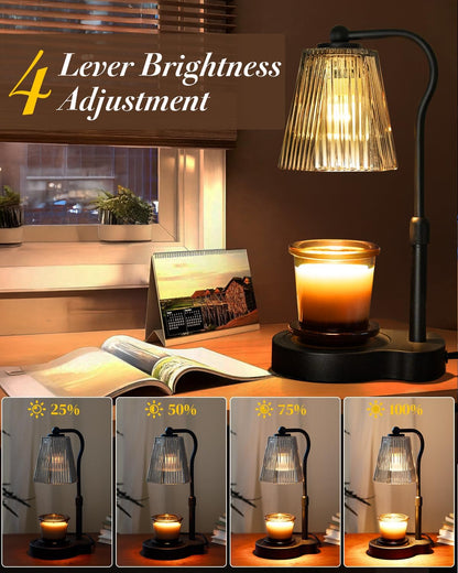 Candle Warmer Lamp with Timer & Dimmable Settings, Adjustable Height Flameless Scented Wax Melter for Jar Candles, Elegant Home Decor Warmer Lamp with 2 Bulbs, Gift for Women Mom Friend Family, White