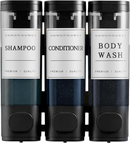 Shampoo and Conditioner Dispenser,Shower Soap Dispenser 3 Chamber No Drill Wall-Mounted Shampoo Dispenser for Shower Wall Mounted Shower Dispenser for Bathroom Hotel Large Capacity,Black