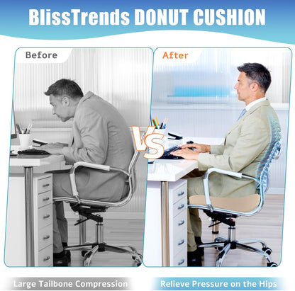 BlissTrends Donut Pillow Seat Cushion, Memory Foam Lifting Cushions(Black) | Donut Chair Cushions for Postpartum Pregnancy & Hemorrhoids,Tailbone Pain Relief Cushion for Office&Home Chairs