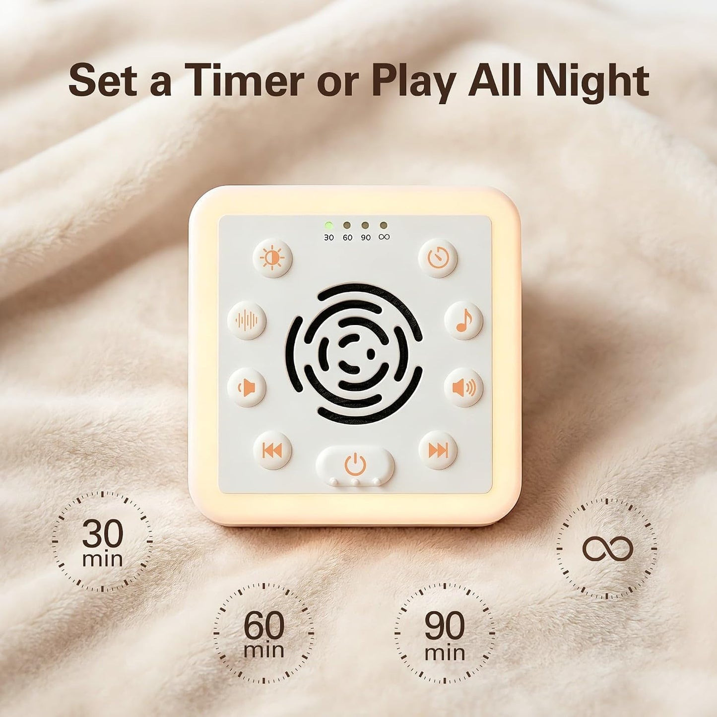 Zarler Wall Plug in White Noise Machine for Privacy & Focus, Noise Masking Sound Machine for Sleep, Travel-Friendly Sound Machine with Night Light, 32 Volume Controls, 30 Soothing Sounds
