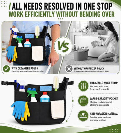 Cleaning Tools Cleaning Caddy with Wheels and Cleaning Apron, Large Rolling Cleaning Caddy Bag with Detachable Trolley, 6PCS Crevice Cleaning Brush Set, Adjustable Shoulder Strap & Multiple Pockets