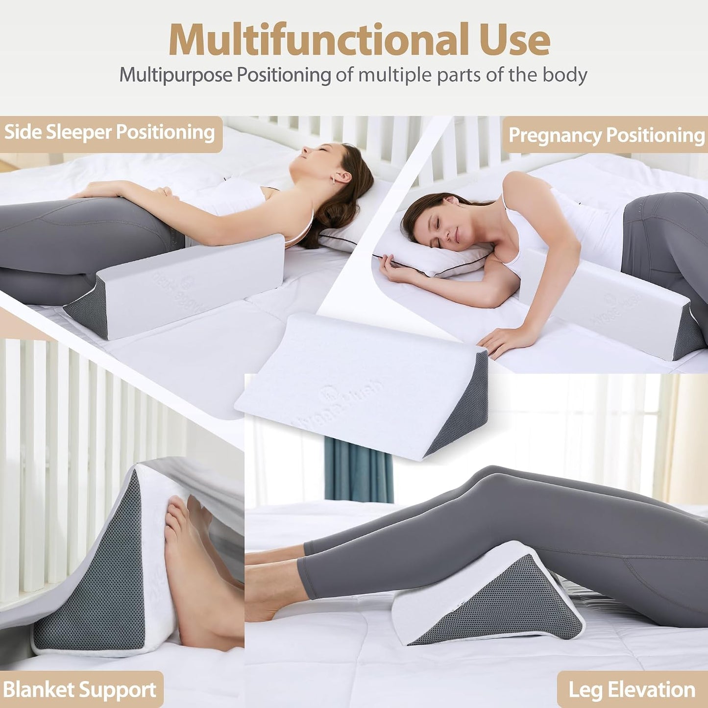 Wedge Pillow for Sleeping, Body Positioner for Side Sleepers | Back and Leg Support, Body Positioning, Pregnancy Support, Ankle Elevation, Memory Foam, Machine Washable Cover