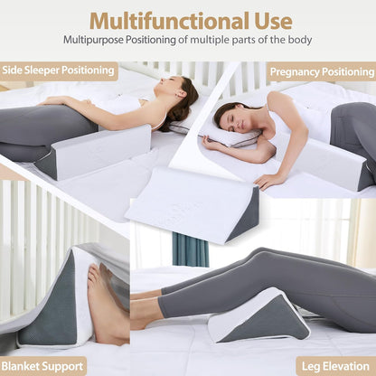 Wedge Pillow for Sleeping, Body Positioner for Side Sleepers | Back and Leg Support, Body Positioning, Pregnancy Support, Ankle Elevation, Memory Foam, Machine Washable Cover