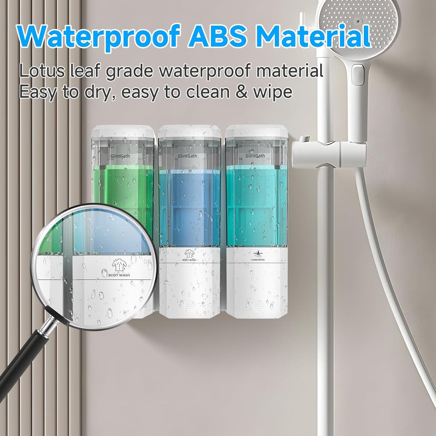 Shampoo and Conditioner Dispenser,GlintGath Shower Dispenser 3 Chamber No Drill Shampoo Dispenser for Shower Wall Mounted Shower Soap Dispenser for Bathroom Hotel,Large Capacity 3 * 500ML,White1
