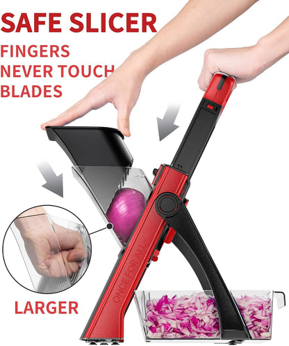 ONCE FOR ALL Safe Mandoline Slicer Plus, Bigger Size, Potato Slicer, Black | 0.1-8mm Adjustable Vegetable Food Chopper, Kitchen Mandoline Slicer Stainless Steel, Detachable Blade, Dishwasher-safe, Gift