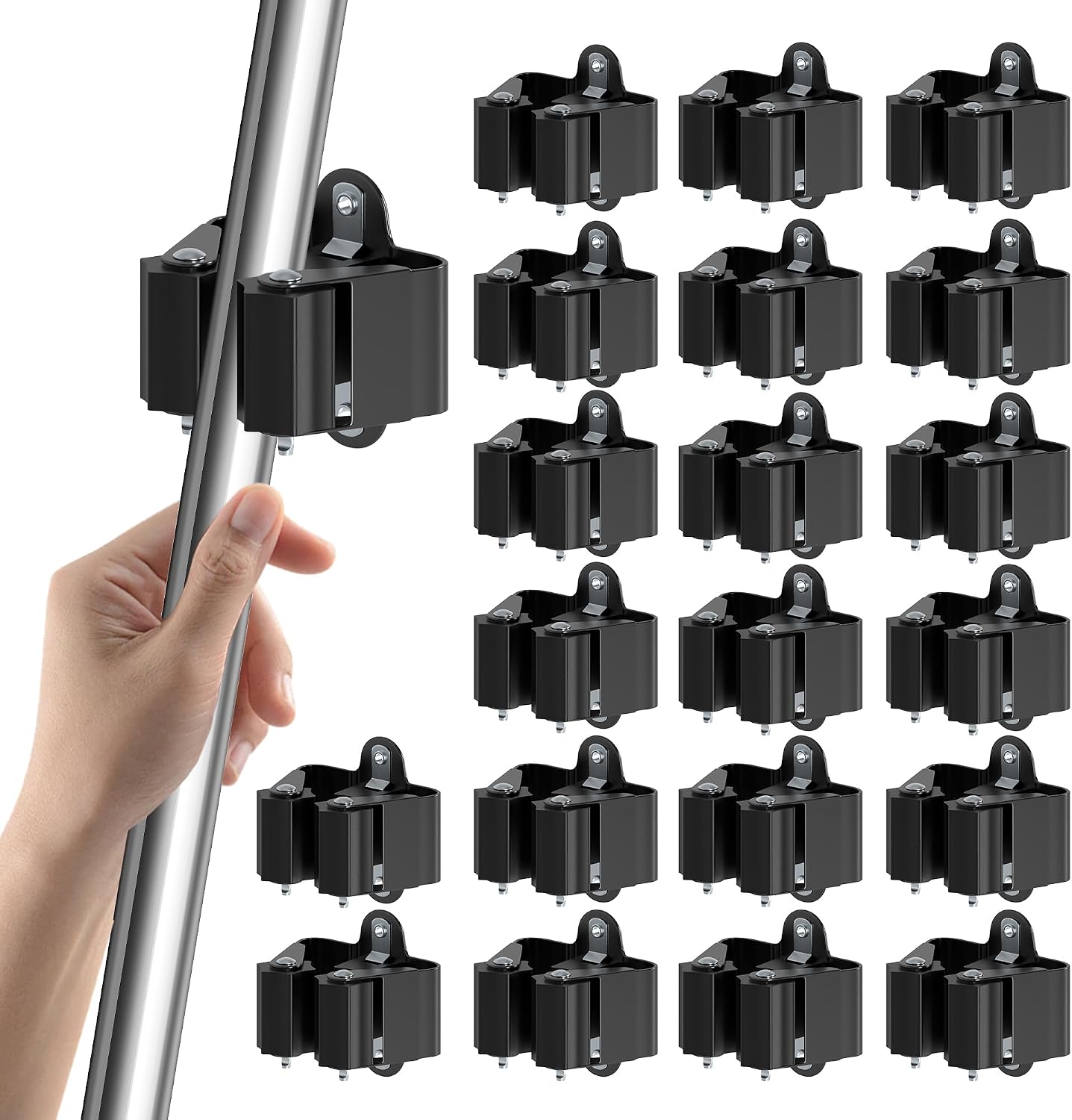 3-H Broom Holder Wall Mount 12 Pack, Heavy Duty Stainless Steel Mop and Broom Organizer Clips, Strong Grip Wall Mount Holders for Garage, Garden, Laundry Room & Utility Closet, Black