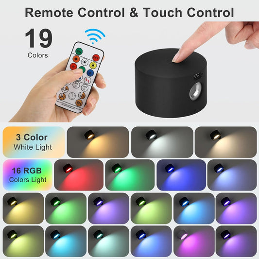 Lightess 2PC LED Wall Sconces, 19 Colors Dimmable Wall Mounted Lamp with 5000mAh Rechargeable Battery, 360°Rotate Magnetic Ball, Touch & Remote Control, Cordless Wall Light for Reading Bedside | Remote Control, Colors Dimmable Wall Mounted Lamp, 5000mAh