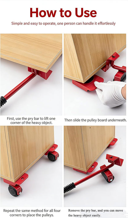 Furniture Lifter and Mover Tool Set with 4 Roller Pads and Lift Bar Sliders with Appliance Lifter – Floor Kit for Sofas, Washing Machines & Kitchen Appliances