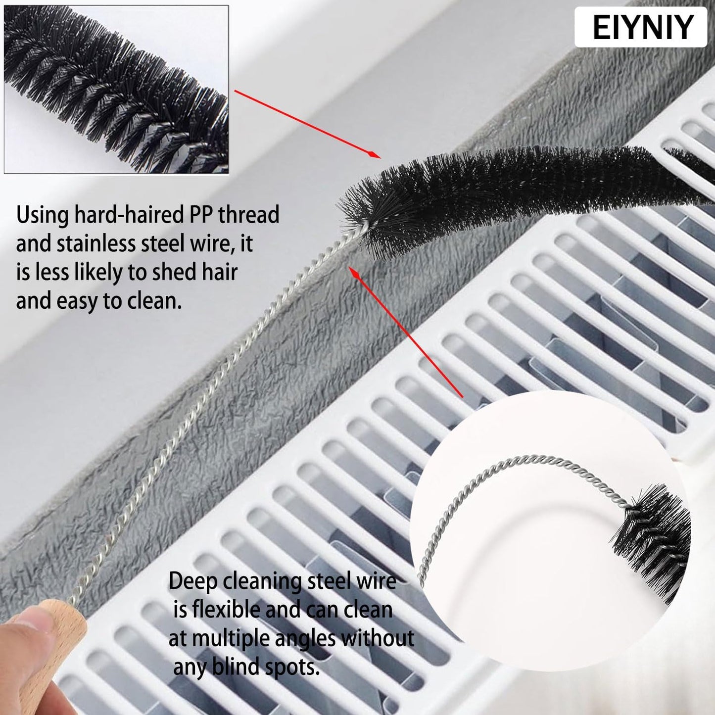 Dryer Cleaner Vent Brush Long Flexible Dryer Vent Cleaner with Wood Handle and Refrigerator Condenser Coil Brush Long Flexible Refrigerator Coil Cleaning Brush (EY-008)
