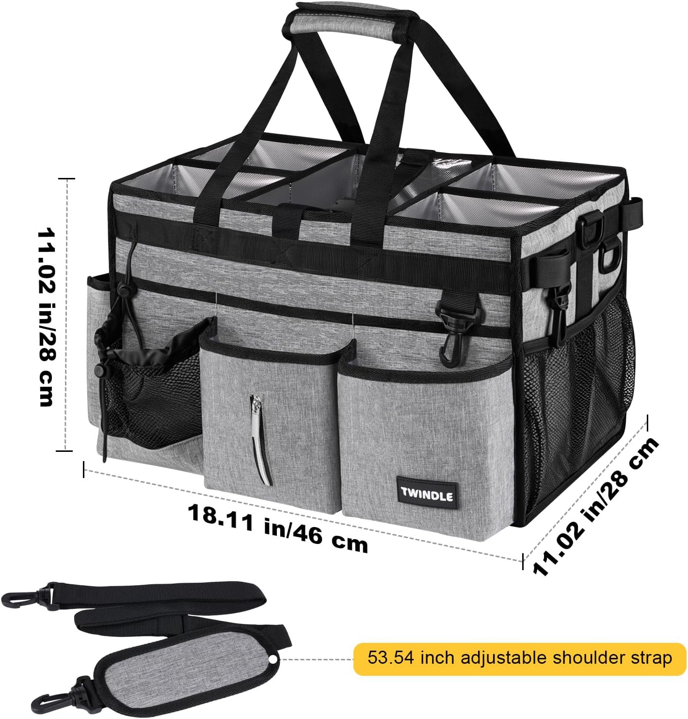 Extra Large Cleaning Caddy Bag with Built-In Support Board, Cleaning Tote Organizer with Removable Divider, Supply Carryall with Adjustable Shoulder Strap and Waist Belt for Cleaners & Housekeeper