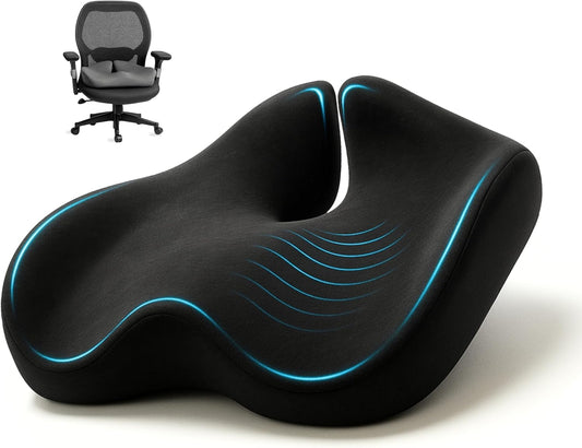 SitCushion Extra Large Memory Foam Seat Cushions for Office Chairs, Pressure Relief Seat Cushion for Tailbone Pain Relief, Sciatica & Back Pain, Ergonomic Office Chair Cushion for Long Sitting (Black)