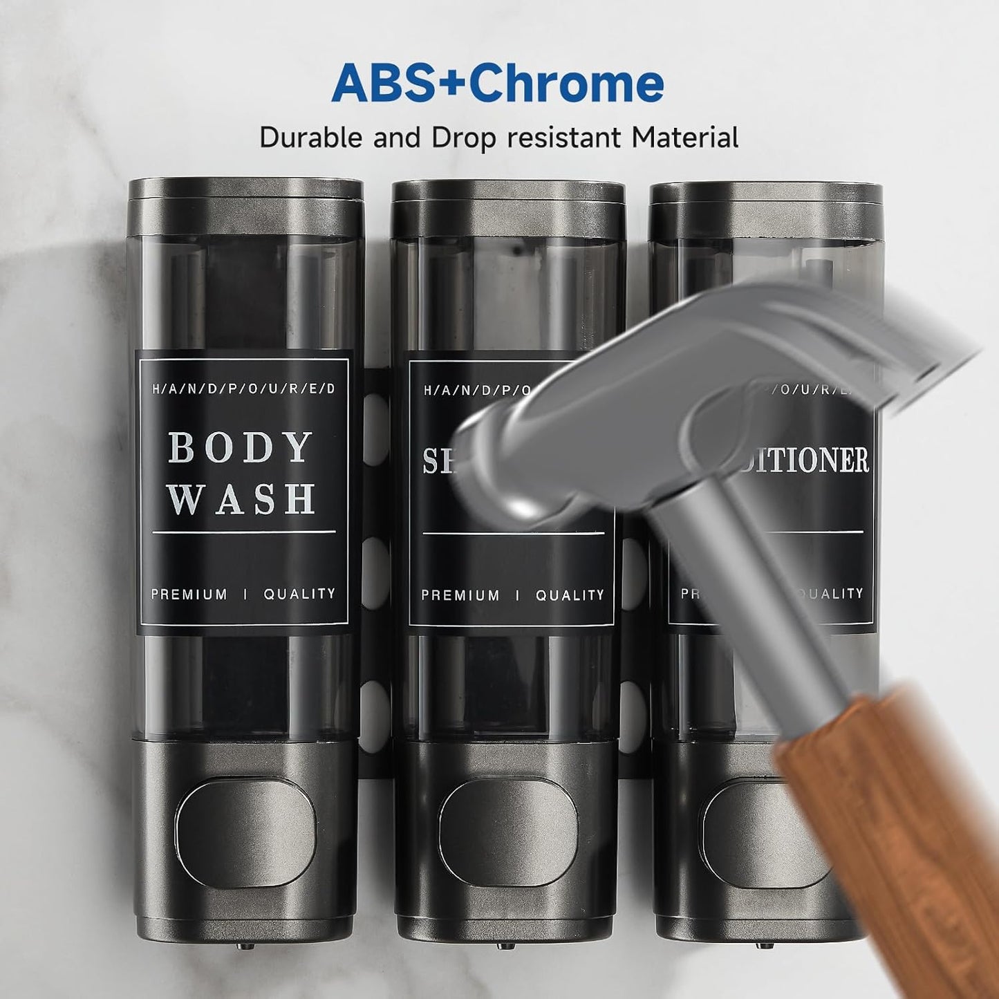 Shampoo and Conditioner Dispenser, Shower Soap Dispenser Wall Mounted, Shampoo Dispenser for Shower Wall No Drill, Bathroom Body Wash Dispenser 3 * 350ml Silver 3 Chamber