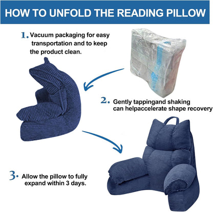 Reading Pillow for Bed with Arms, Back Support, Memory Foam（Grey Black） | Reading Pillow for Bed with High Arm Rests, Back Support Pillow for Sitting Up, Shredded Memory Foam for Reading, TV & Gaming