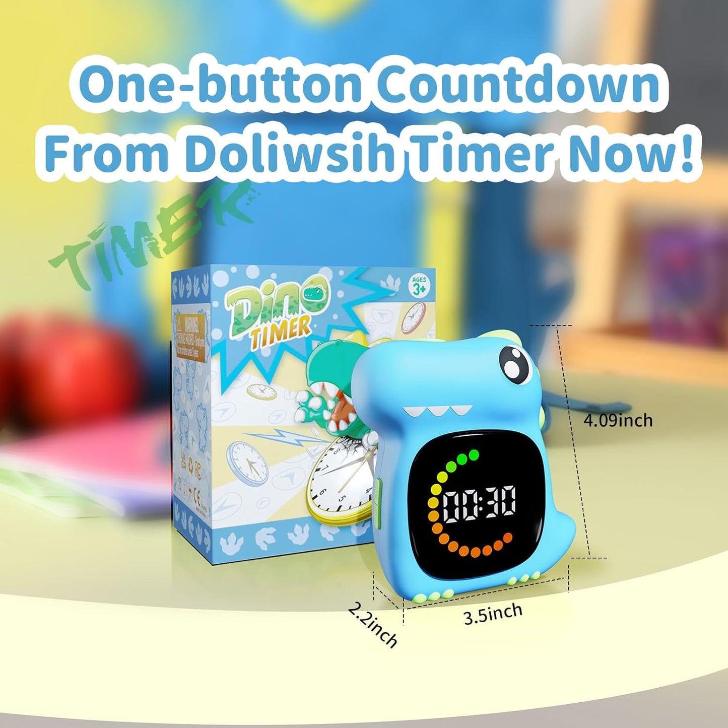 Pink Dinosaur Visual Timer for Kids, Girls Potty Training Timer | Color Countdown, Rechargeable, LED Screen, 99 Minute, Toddler, Children, Transition, 2-Min Toothbrush Setting, Hand Washing