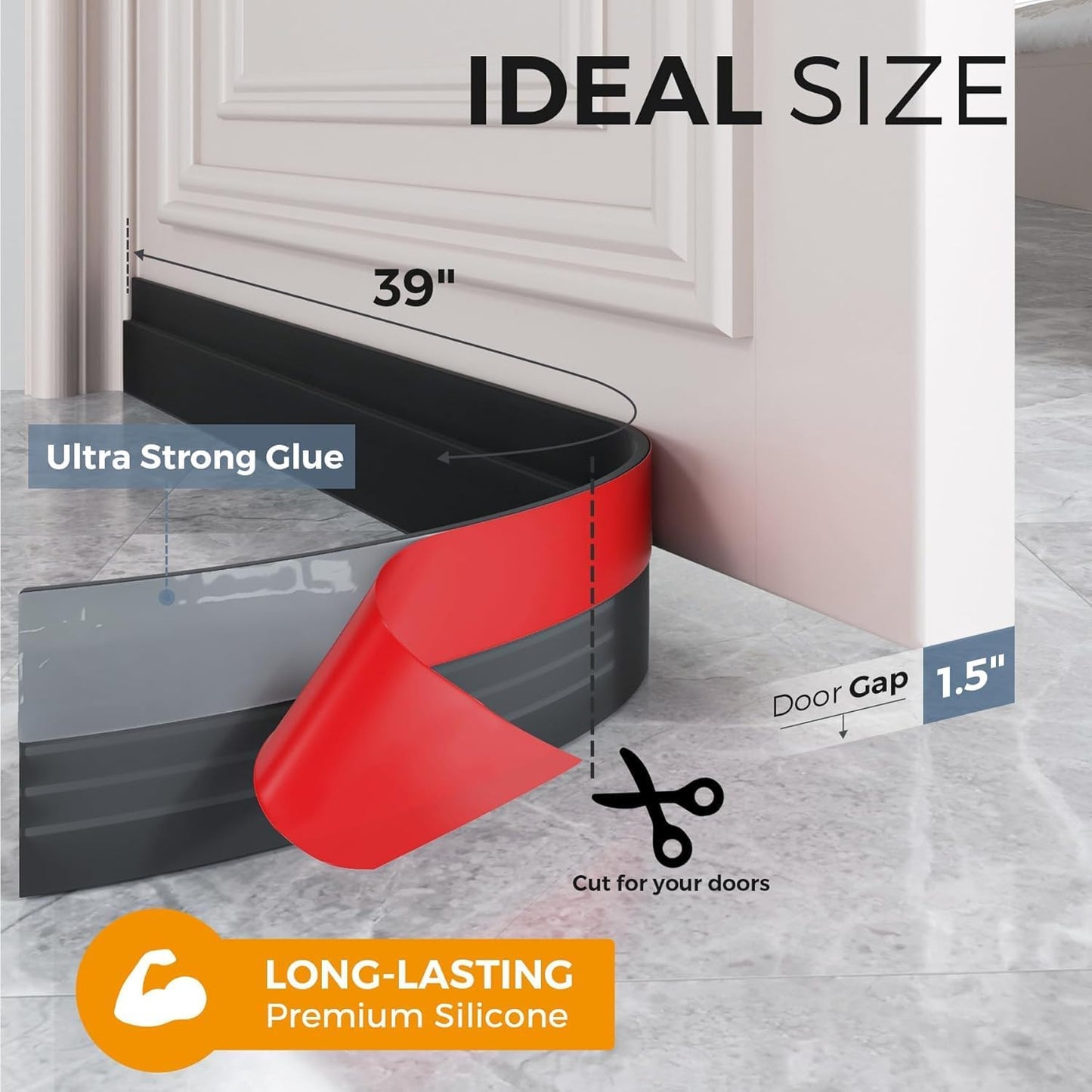 Grotheory 2 Pack Door Draft Stopper, Door Sweep, Weather Stripping Seal | Self-adhesive silicone under door draft stopper for windows and garages, blocks drafts, noise, light, dust and bugs