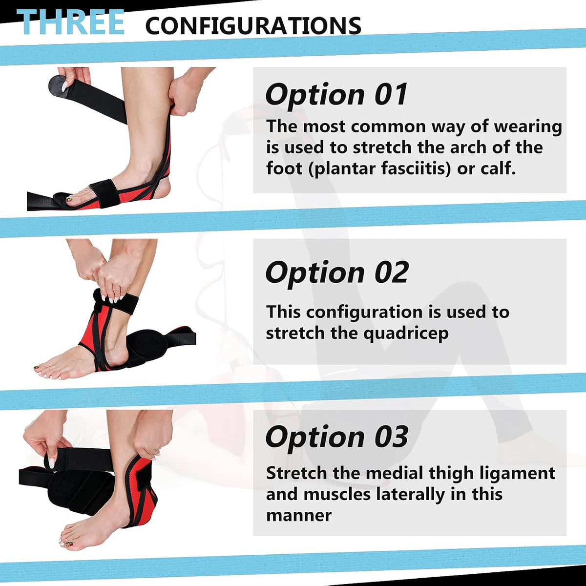 Foot and Calf Fascia Stretcher for Plantar Fasciitis, Physiotherapy Stretching Strap, Yoga Stretch Strap Improves Strength and Relief to Heel Spurs, Calf, Thigh and Hip (Red)