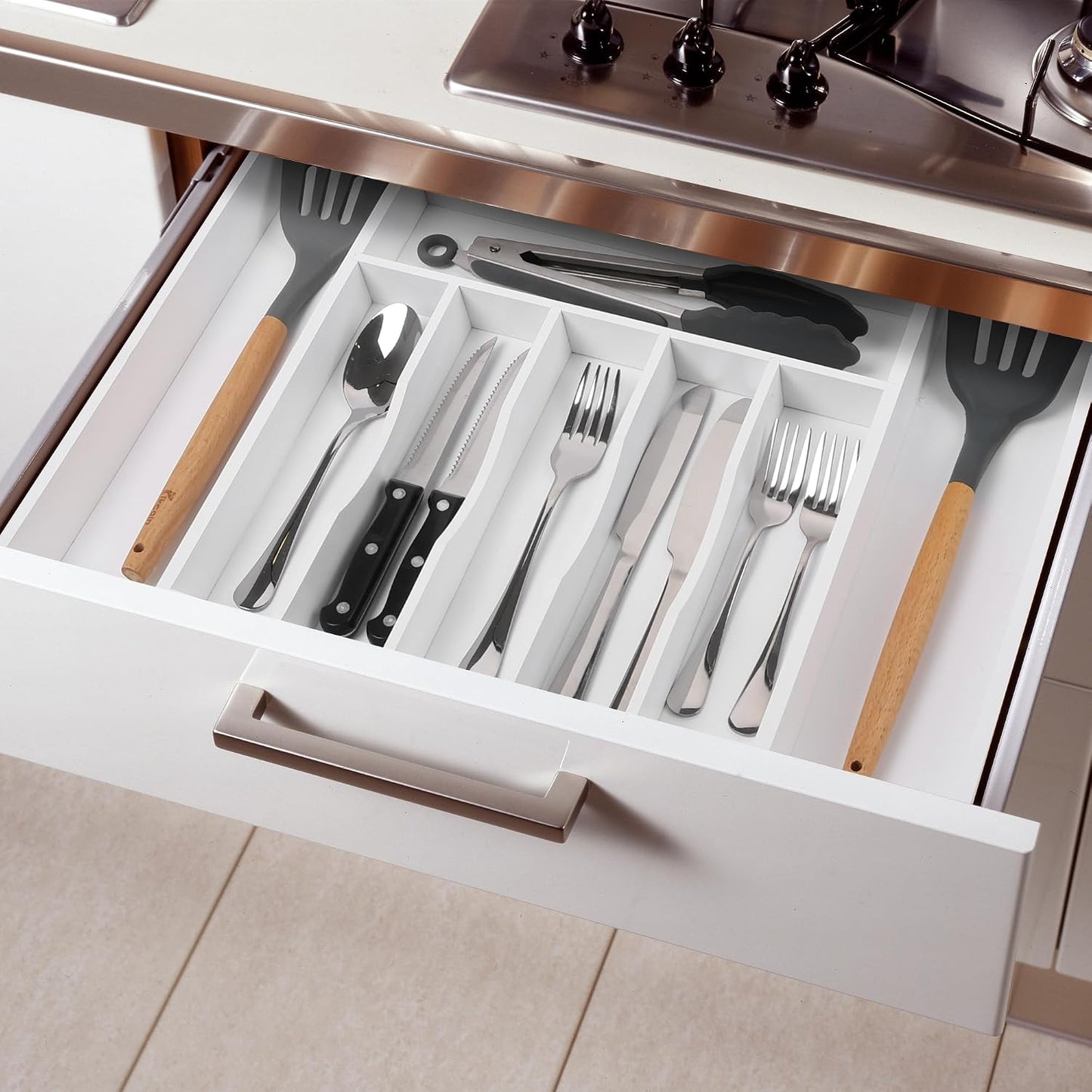 Expandable Bamboo Kitchen Drawer Organizer for Cutlery and Utensils, Adjustable Bamboo Wood Cutlery Tray in Drawer for Flatware and Silverware in Kitchen, (Natural)