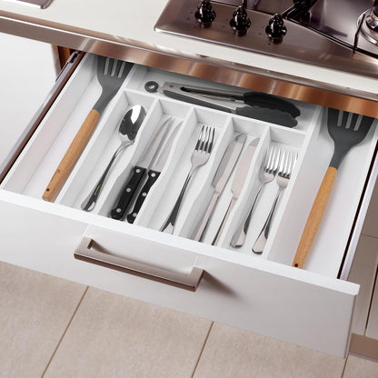 Expandable Bamboo Kitchen Drawer Organizer for Cutlery and Utensils, Adjustable Bamboo Wood Cutlery Tray in Drawer for Flatware and Silverware in Kitchen, (Natural)