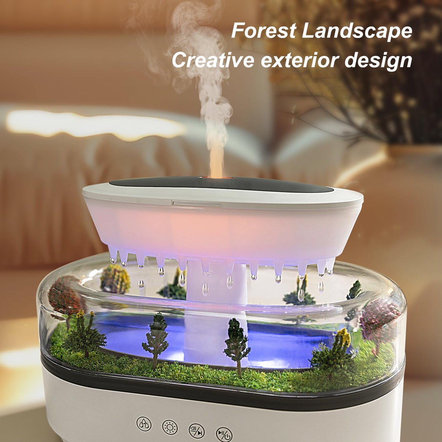 Rain Diffuser 250ML Essential Oil Diffuser, Cloud Humidifier Rain Water Drip Humidifier with Drip Music Micro Landscape Ultrasonic Diffuser for Bedroom (White)