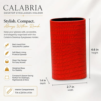 Calabria Desktop Eye Glasses Holder Soft Lining Weighted Base Eyeglasses Stand Case Desks Nightstands PU Leather Mens Womens