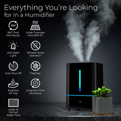Everlasting Comfort 2.5L Kids Humidifiers for Bedroom - Easy to Clean 24HR Runtime No-Filter Quiet Kids & Baby Humidifier for Nursery, Home, Plants, Allergies, Dry Skin, Congestion, Indoor