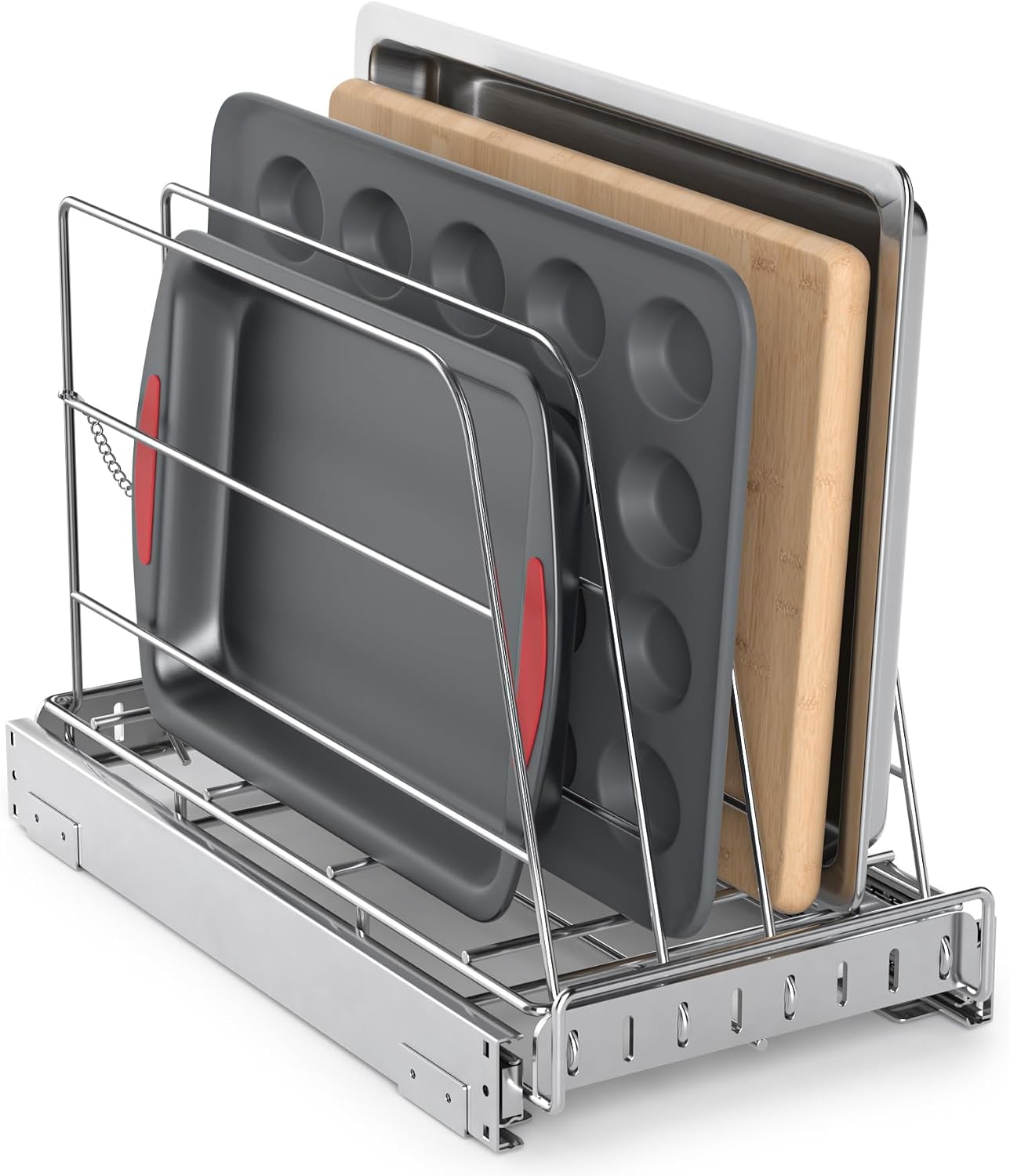 Pull Out Cabinet Organizer for Cutting Board, Cookie Sheet, Baking Sheet | Stainless Steel Sliding Rack for Bakeware & Trays, Heavy-Duty Cutting Board Organizer