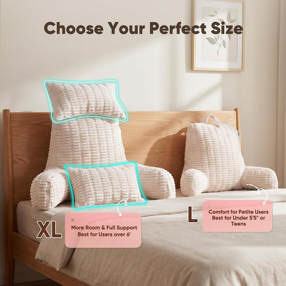 21" Higher Large Reading Pillow for Bed Adult, Back Pillow for Bed Sitting Up with Memory Foam Back Support with Arms Rest for Couch Chair Gray