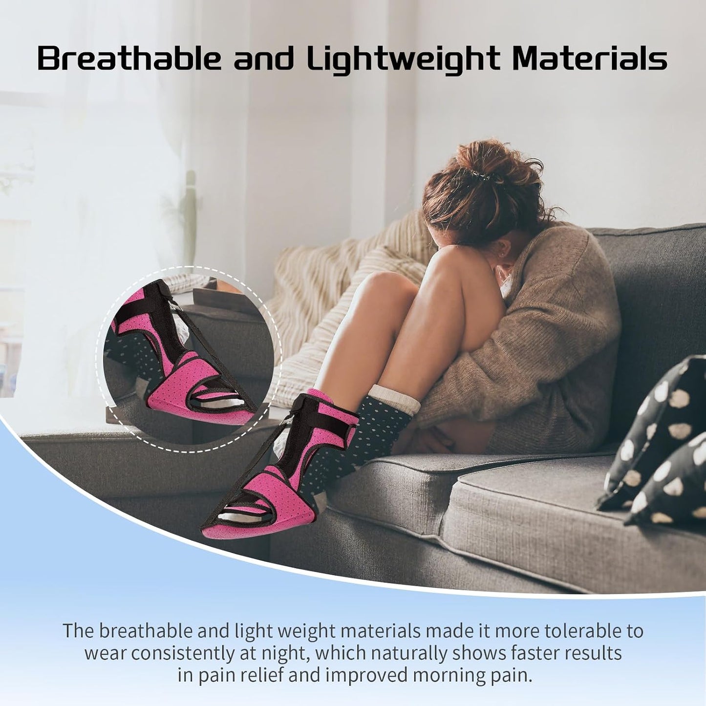 Plantar Fasciitis Night Splint with Massage Ball for Plantar Fasciitis Relief, Soft & Comfortable Foot Brace for Achilles Tendonitis Heal Spur Foot-drop Flat-arch for Women and Men, Rosa