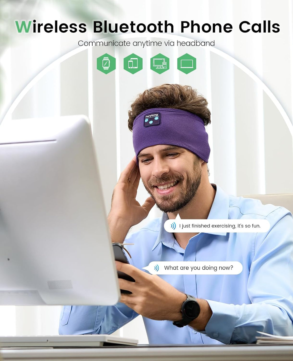 Perytong Sleep Headphones Wireless, Bluetooth Sports Headband Headphones with Ultra-Thin HD Stereo Speakers Perfect for Sleeping,Workout,Jogging,Yoga,Insomnia, Air Travel, Meditation (Grey)