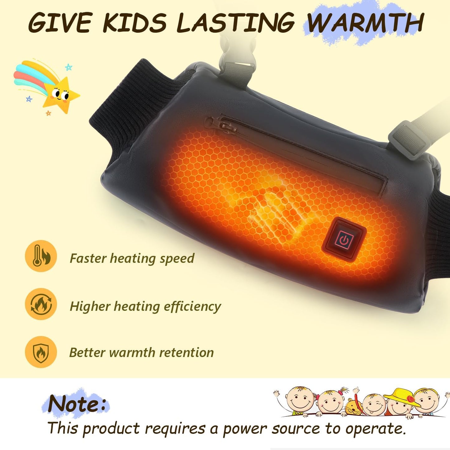 AURYA Heated Hand Warmer Pouch, Rechargeable & Waterproof Electric Hand Muff for Children | Adjustable 3-Heat Settings for Outdoor Play, Skiing, Snowball Fights & School