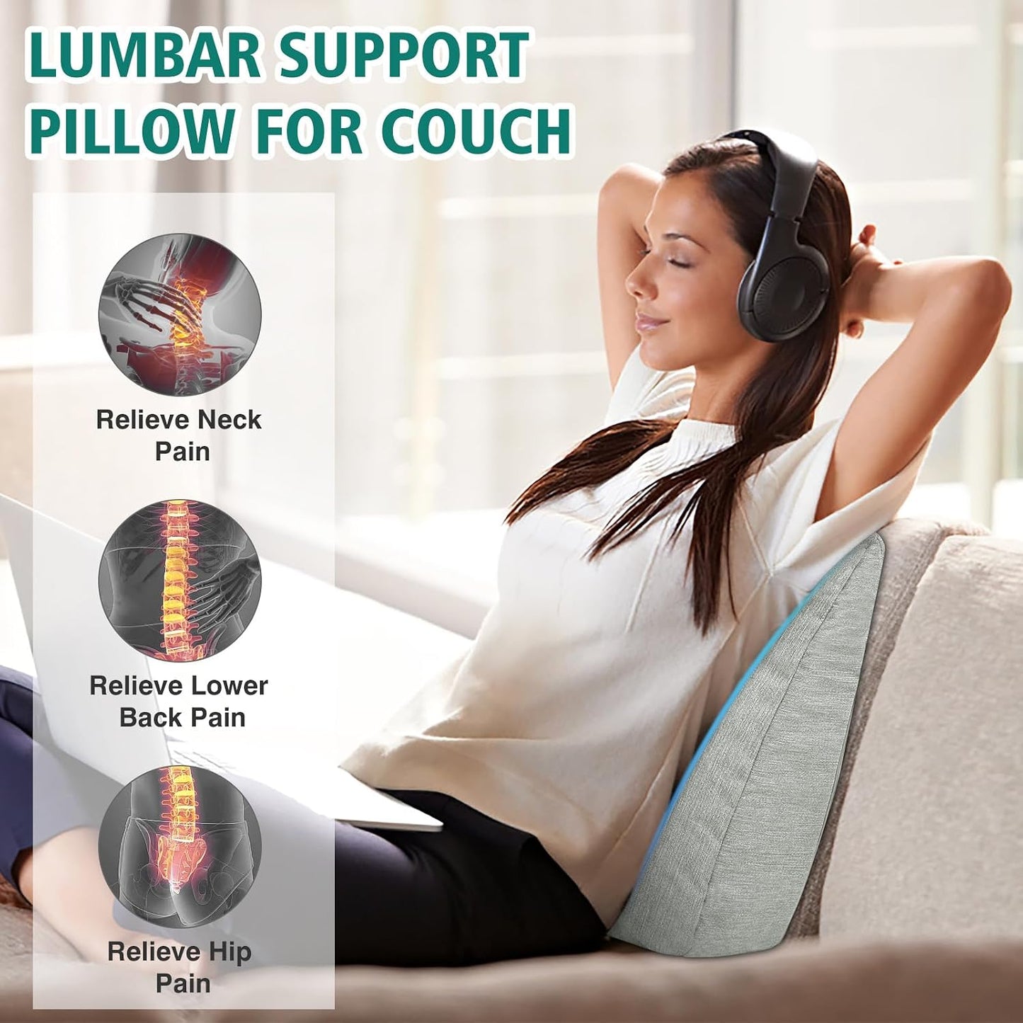 Back Support Pillow for Recliner Soft Dual Layer Lumbar Support Pillow with Shredded Memory Foam Ergonomic Orthopedic Couch Lumbar Cushions for Elderly Lower Back Pain Relief Dark Grey