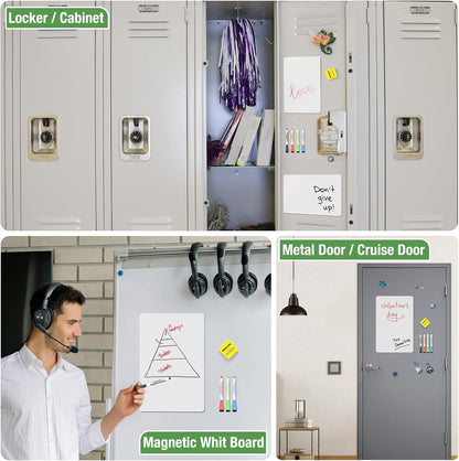 Magnetic Dry Erase Board: Small Fridge Whiteboard, Flexible Refrigerator Magnet White Board, Blank Writing Note Sheet with Dishwasher Magnet Clean Dirty Sign, 4 Markers & Eraser - 12 x 8
