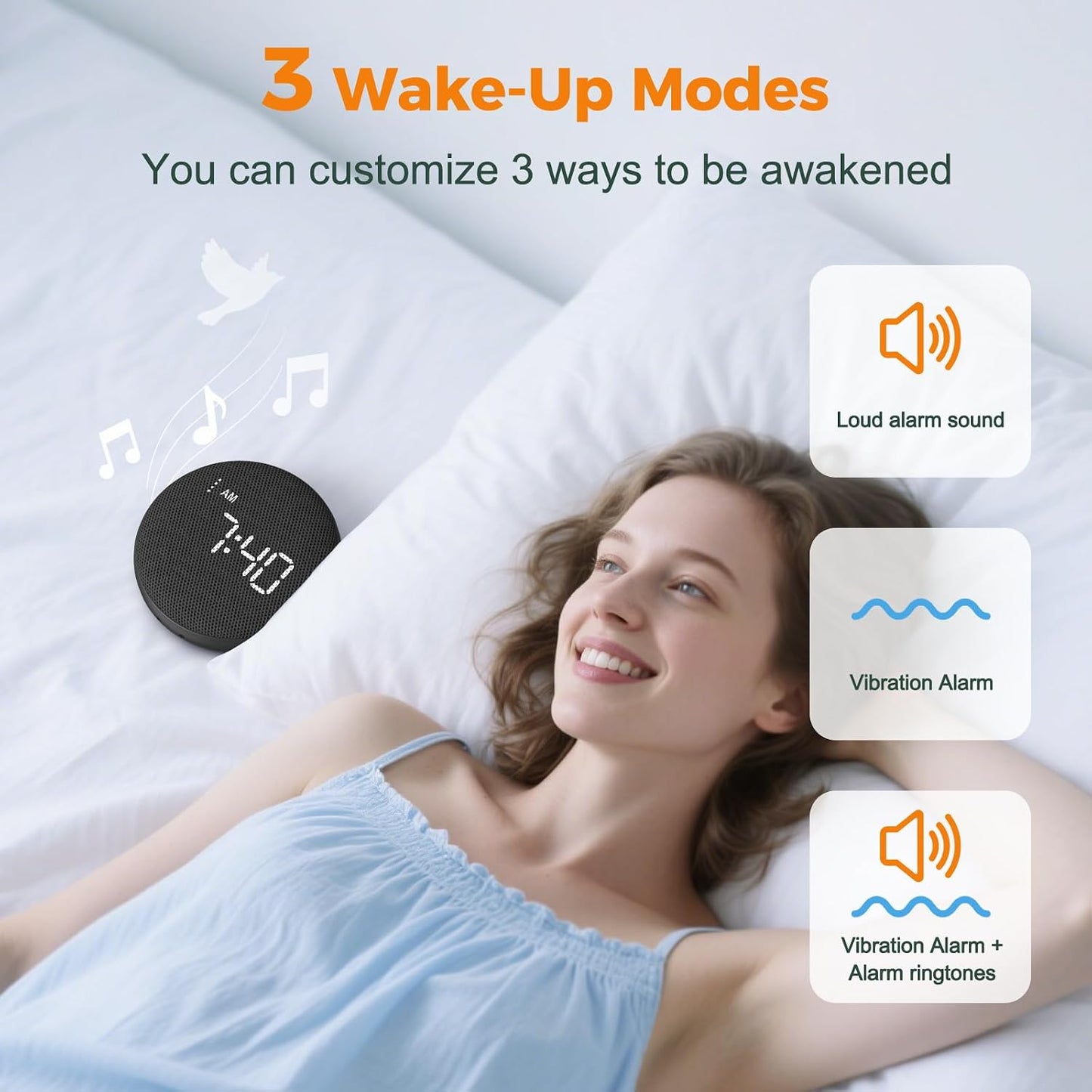 Gianna Loud Alarm Clock with Bed Shaker for Deep Sleepers and Everyday Use | Wake confidently with a powerful bed shaker, 111dB alarm and rechargeable battery for bedroom, dorm or travel