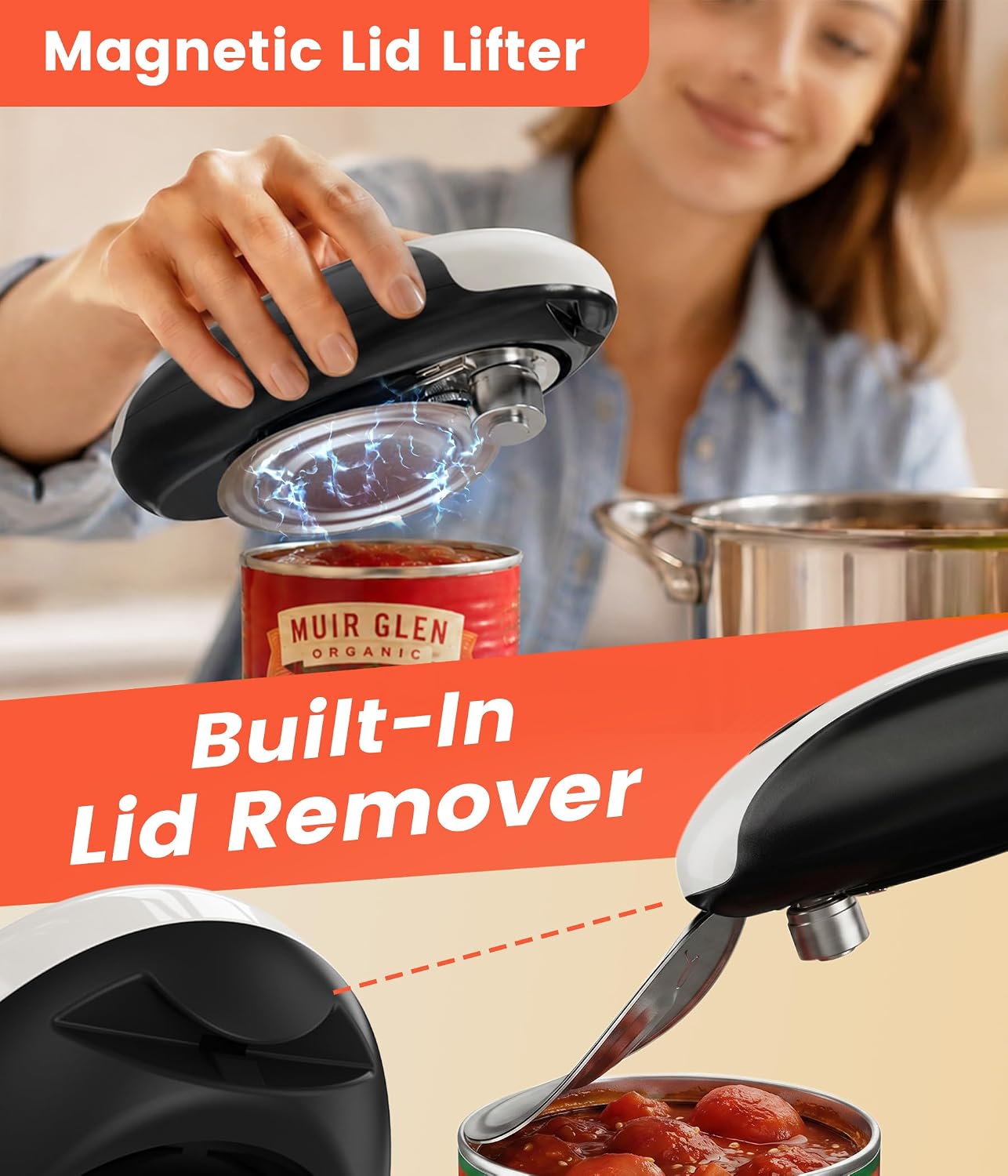 Newise Electric Can Opener, One Touch Automatic Can Openers with Smooth Edge Side Cut, Rechargeable with Magnetic Lid Remover, Hands-Free for Seniors with Arthritis, Kitchen Gadgets Fits Most Cans