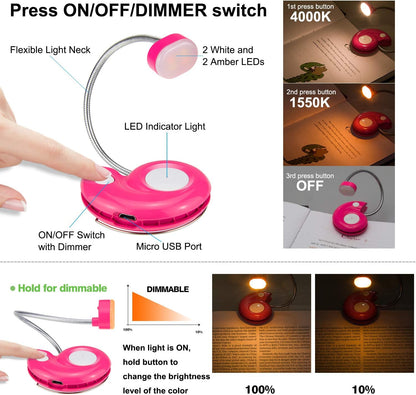 LUXSWAY Rechargeable Reading Light for Kids, LED Book Light with Magnetic Clip and Flexible Gooseneck, Cute Amber Bookmark Light - Violet