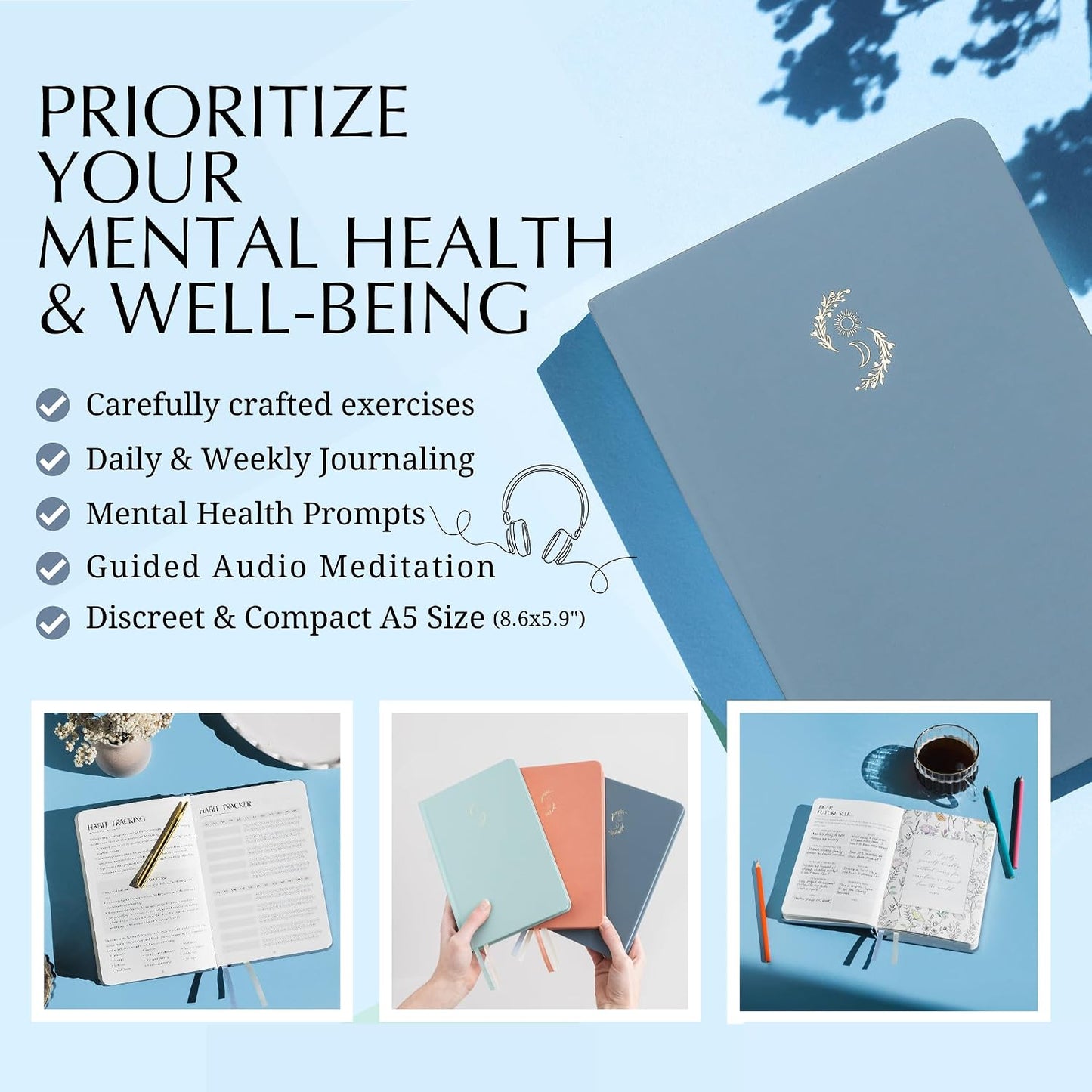 FINDING BALANCE Mental Health Journal – 6-Month Daily Journal with Prompts for Mindfulness, Self-Care & Healing – Anxiety & Depression Management – Hardcover