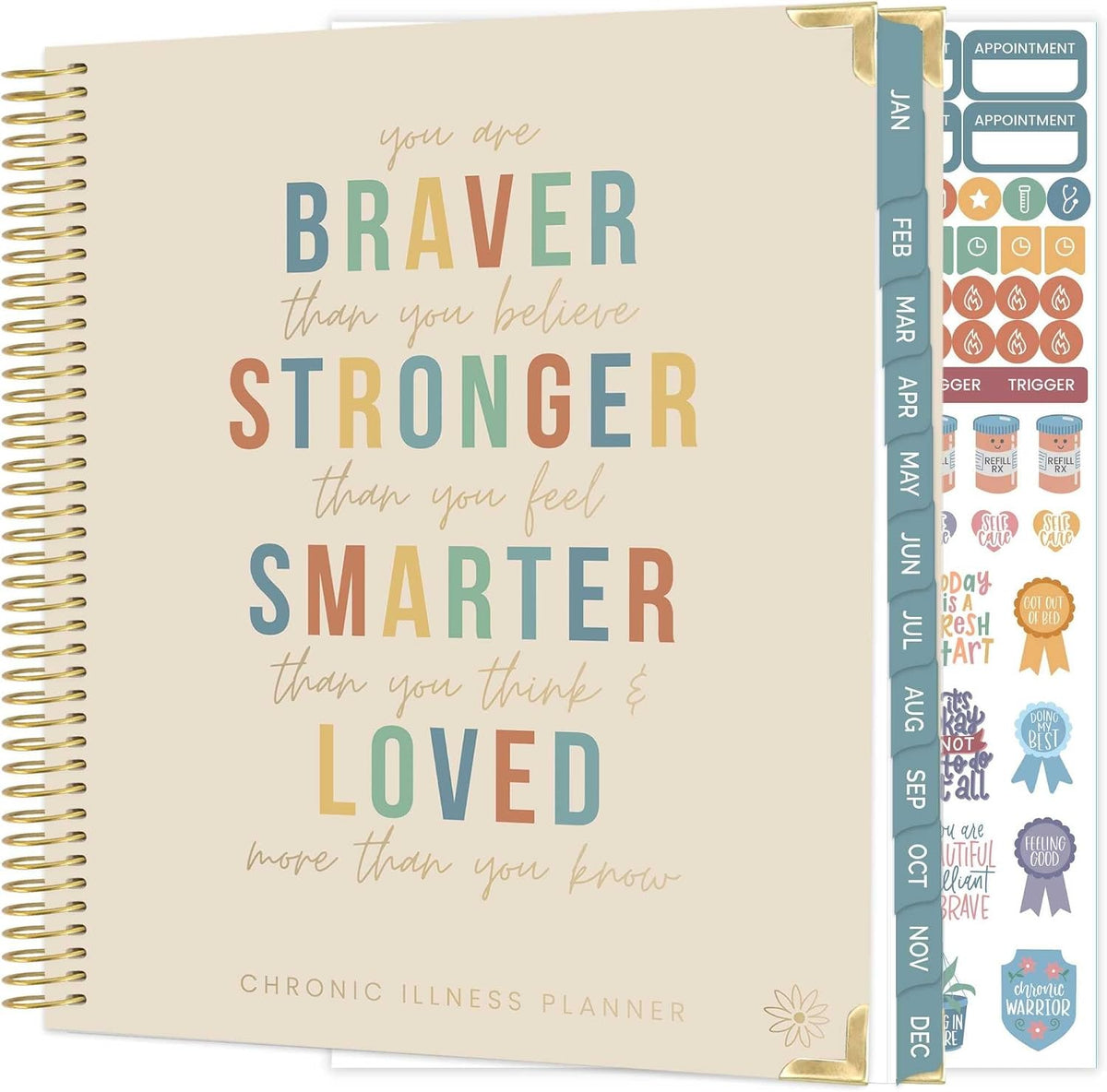 bloom daily planners Undated Chronic Illness Planner & Medical Journal - 12 Month Pain & Symptom Tracker, Mood & Medication Log, Appointment Organizer (7” x 9”) - Chronically Resilient