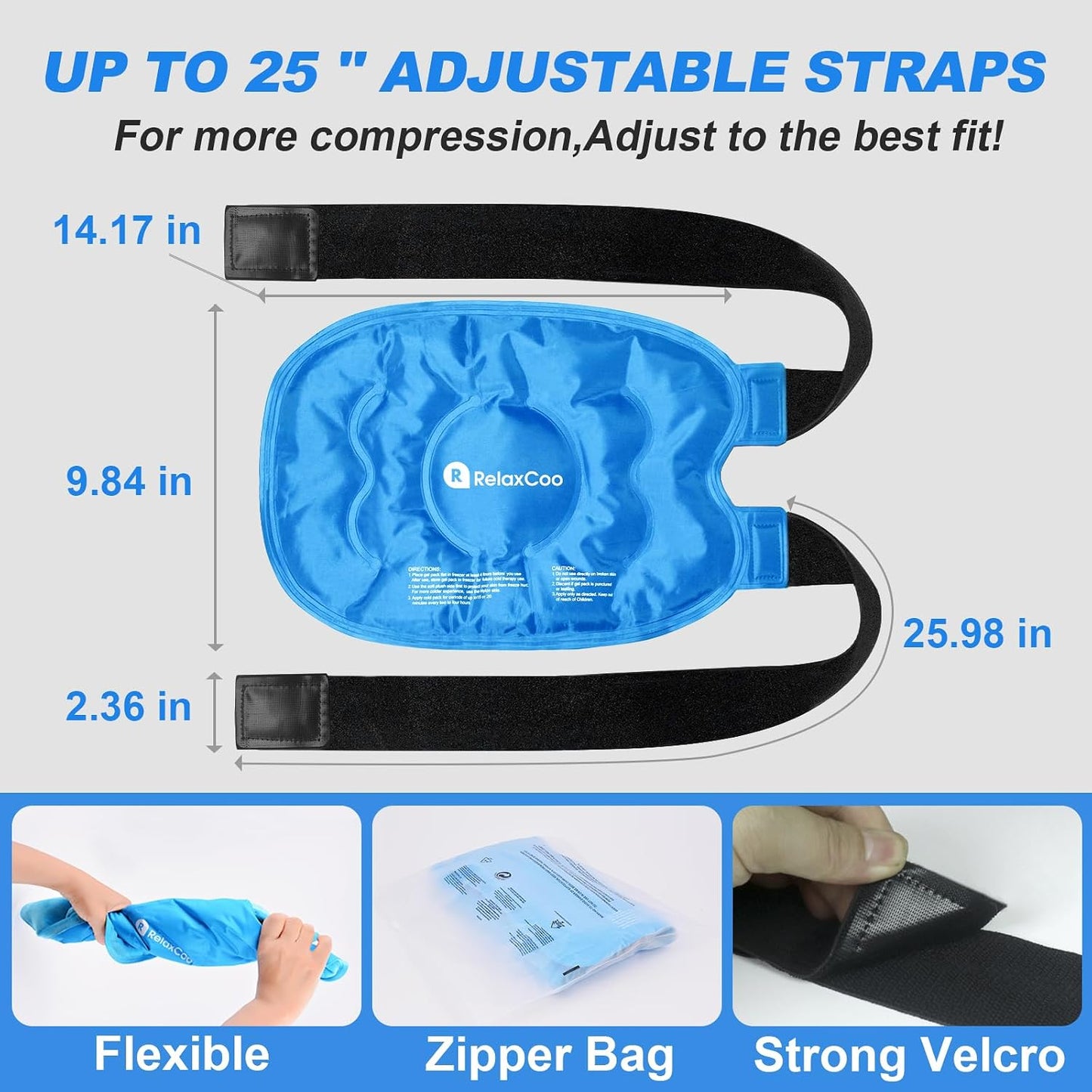RelaxCoo Ice Pack for Knee Pain Relief, Reusable Gel Ice Wrap for Leg Injuries, Swelling, Knee Replacement Surgery, Cold Compress Therapy for Arthritis, Meniscus Tear and ACL Blue