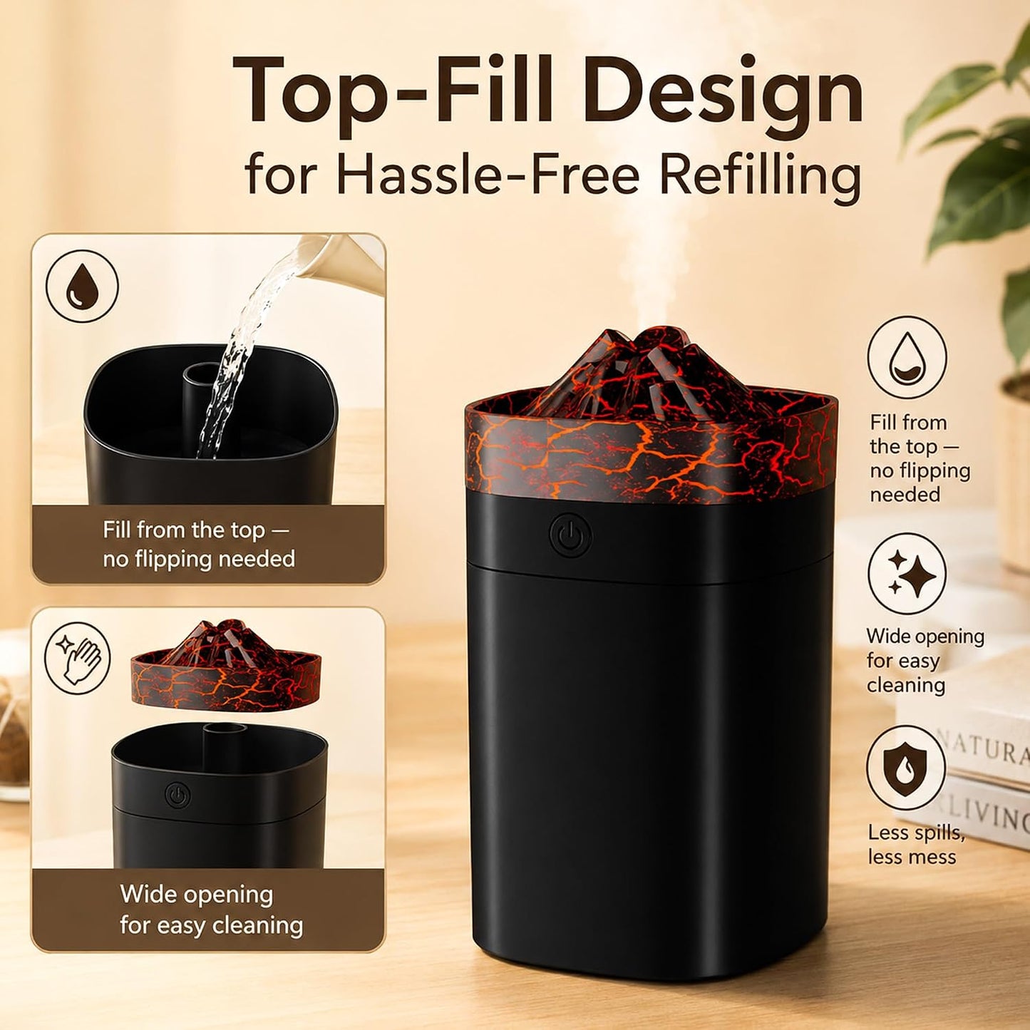 300ml Cool Mist 7 Colorful Lights Humidifier, 10-20 Hour Runtime for Plants | USB 24dB small Brown humidifier, 7 color lights & 2 mist modes, auto shut-off for bedroom, baby nursery, home office