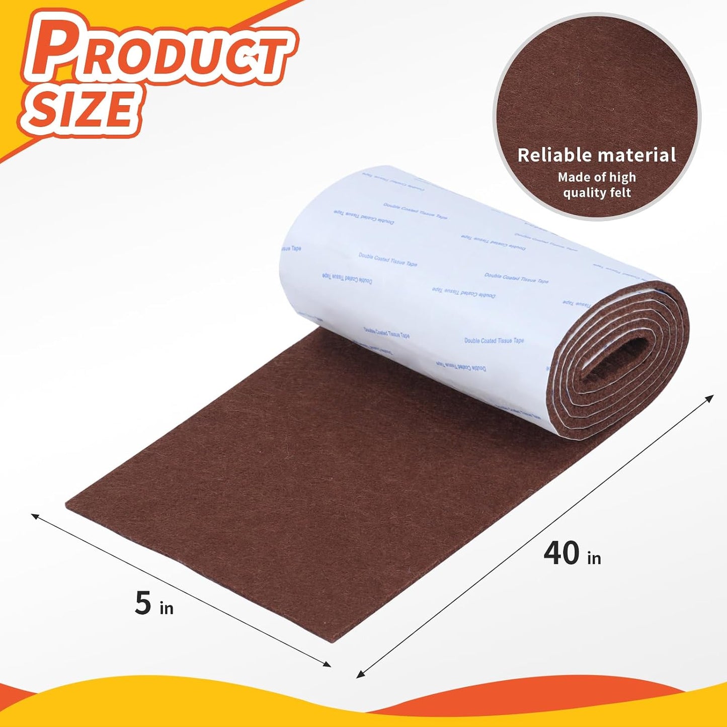 Felt Furniture Pads, 40 x 5 x 0.12 Inch Felt Strips | Non Slip Self Adhesive Cuttable Heavy Duty Felt Tape for Protecting Hardwood Floors Chair Wall Protector, Black