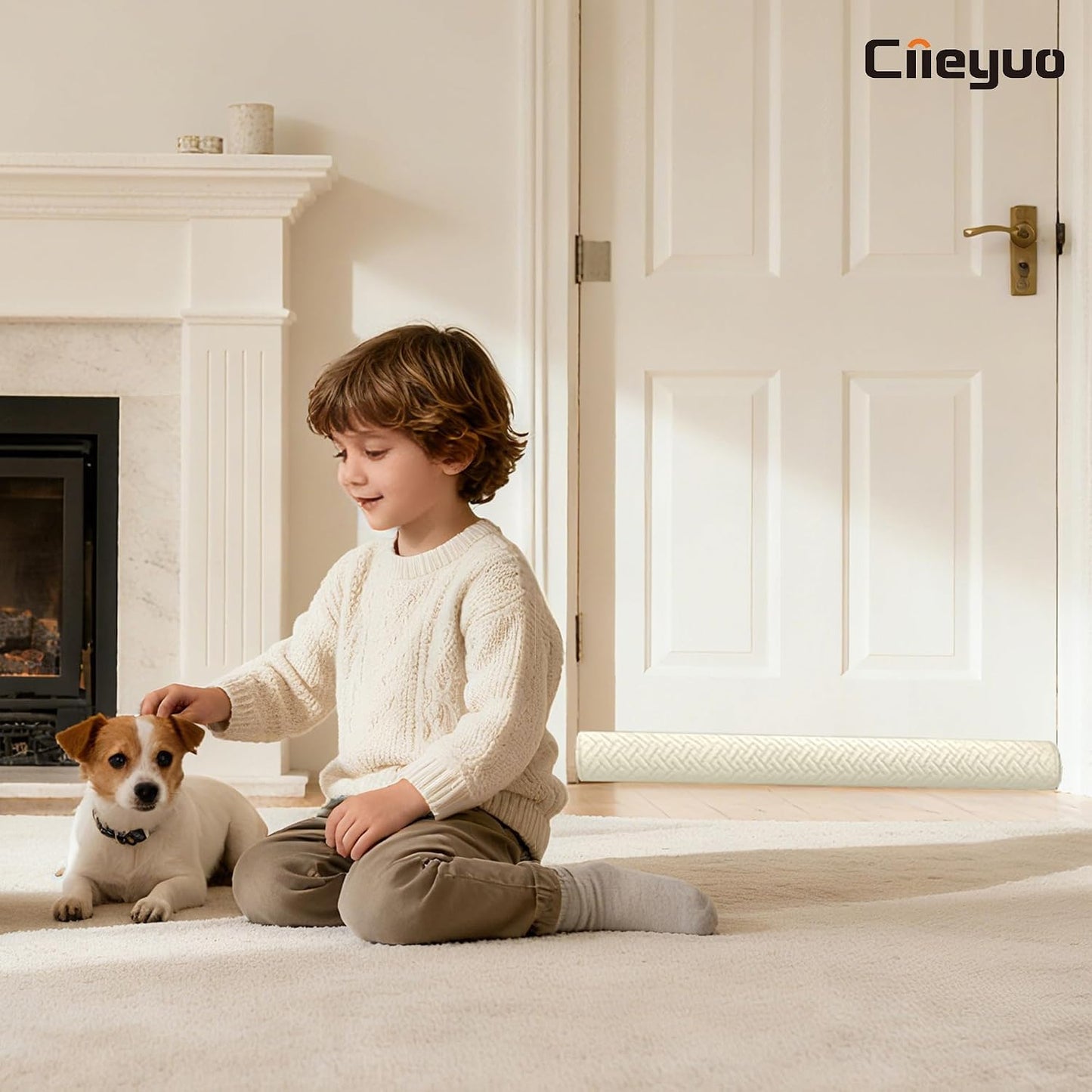Ciieyuo Under Door Draft Stopper, Door Stoppers for Bottom of Door, 30"-36" | Velvet under door gap filler, white beige, blocker cold air, light, smoke and noise, easy slide-on install
